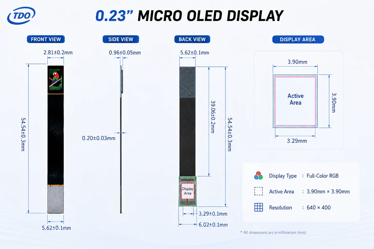 0.23inch Full-Color Micro OLED Display high brightness 5000nits + HDMI driver board  for AR Smart Waveguide Glass