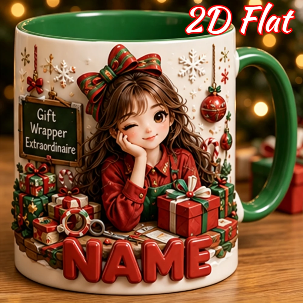 2D Print 1pc Personalized Custom Name Coffee Cup Christmas Girl Theme Mug Lady Gift Cup for Friend Lover Birthday Holiday Annive
