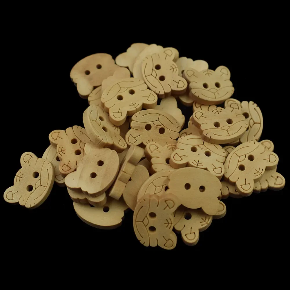 50PCS 19mm Wooden Tiger Button for Kids Clothes Cartoon Wood Buttons DIY Home Sewing Accessories Home DIY Handmade Craft Decor