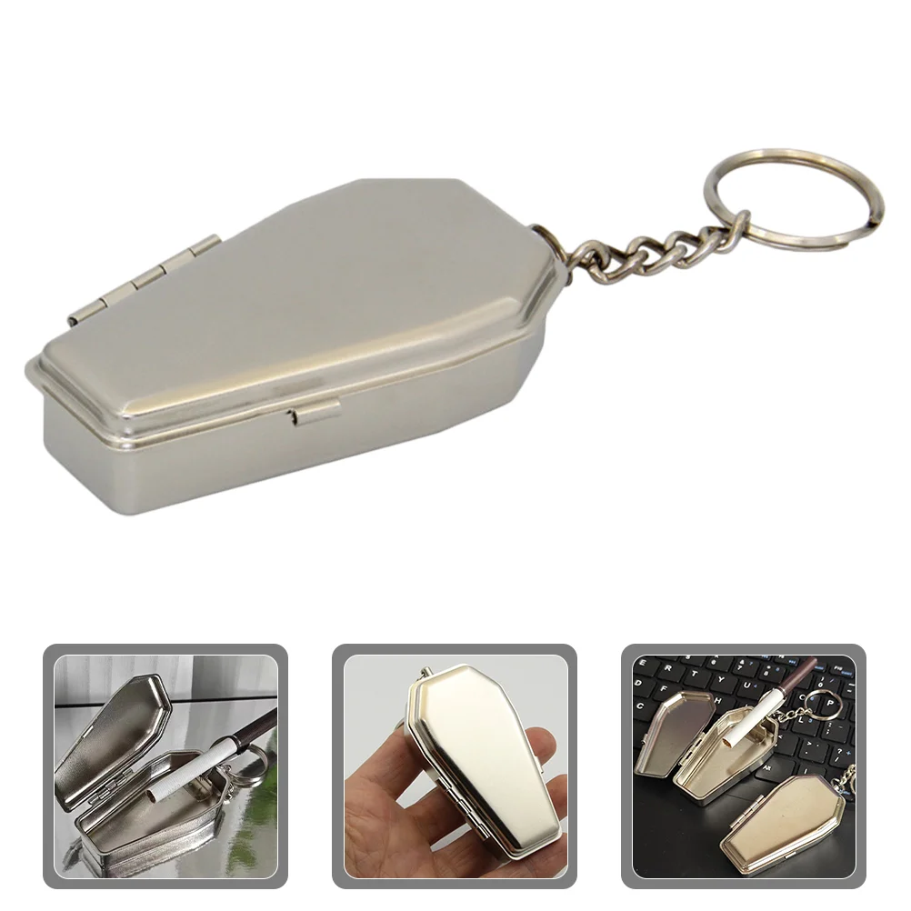 House Key Decoration Portable Ashtray Coffin Shaped Keychain Decorate Door Metal Cigarettes Keyrings Ornament Decorative