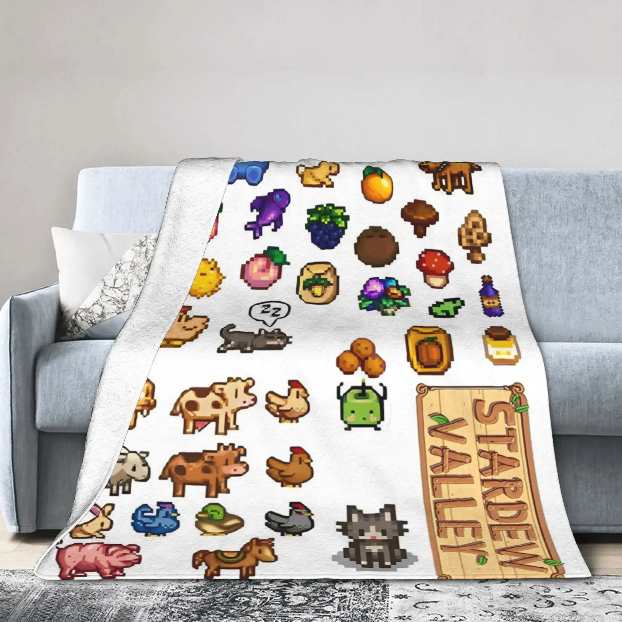 

Фланелевое одеяло-плед с изображением существ из Stardew Valley, милый дизайн с животными Джимино, уютное вязаное одеяло для кровати и автомобиля, теплое, мягкое, дышащее