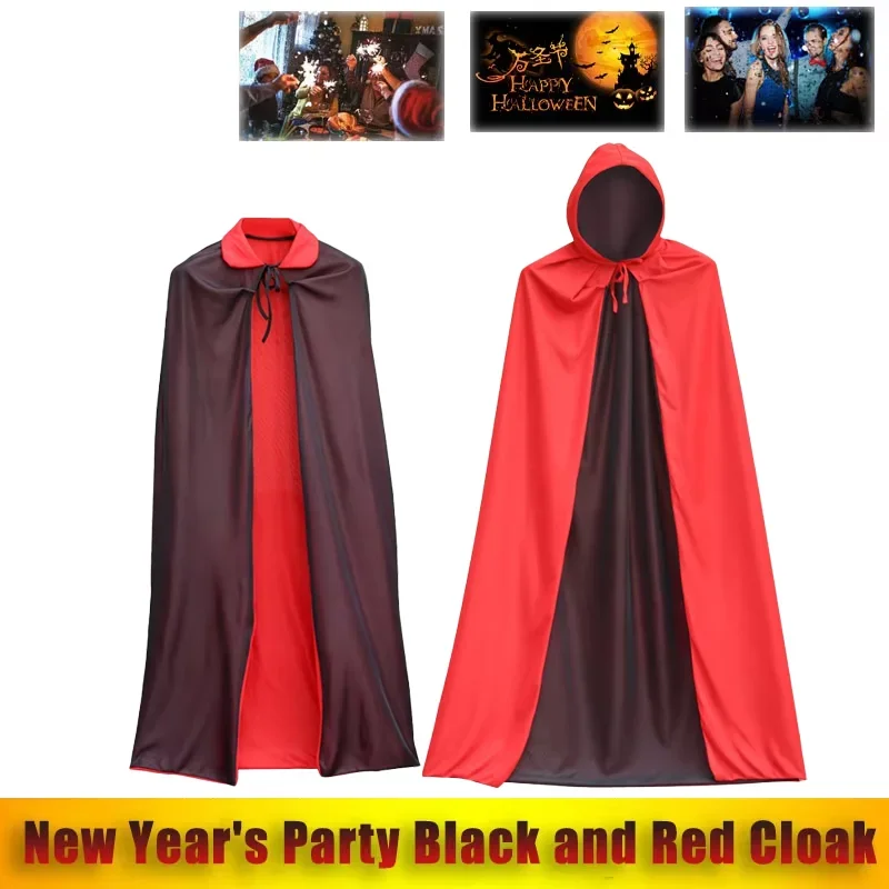 Capa de vampiro reversível para col montant pour enfants e adultos, noir et rouge, Fantasia de festa de Halloween
