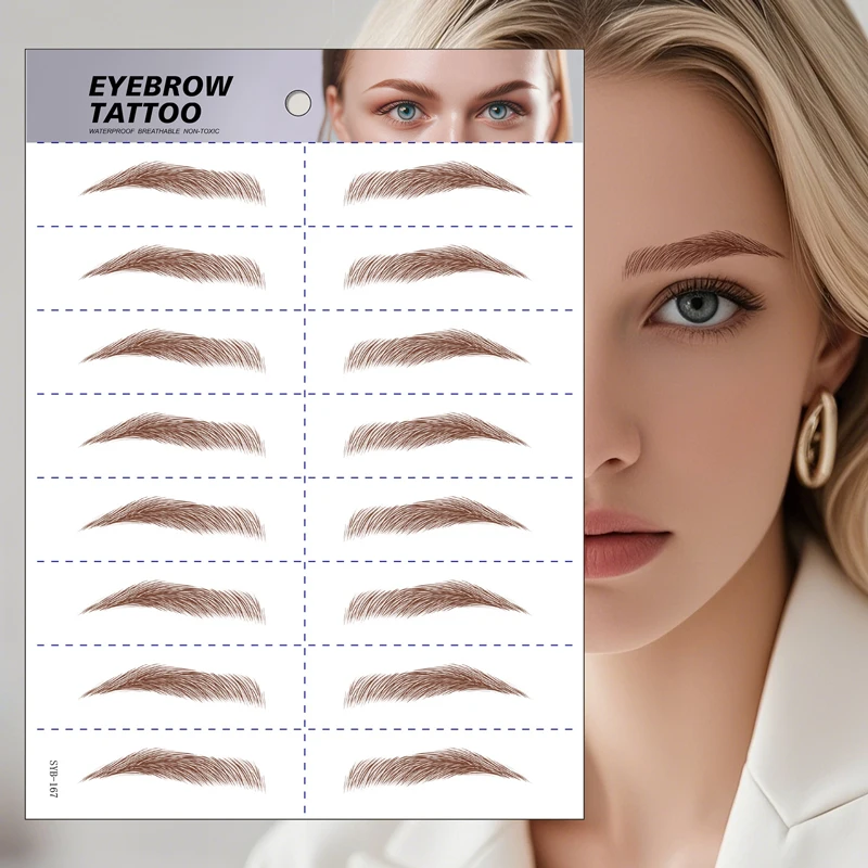 

Brown Waterproof Eyebrow Makeup Tattoos - Hair-like Water Transfers Stickers Long Lasting Grooming Shaper