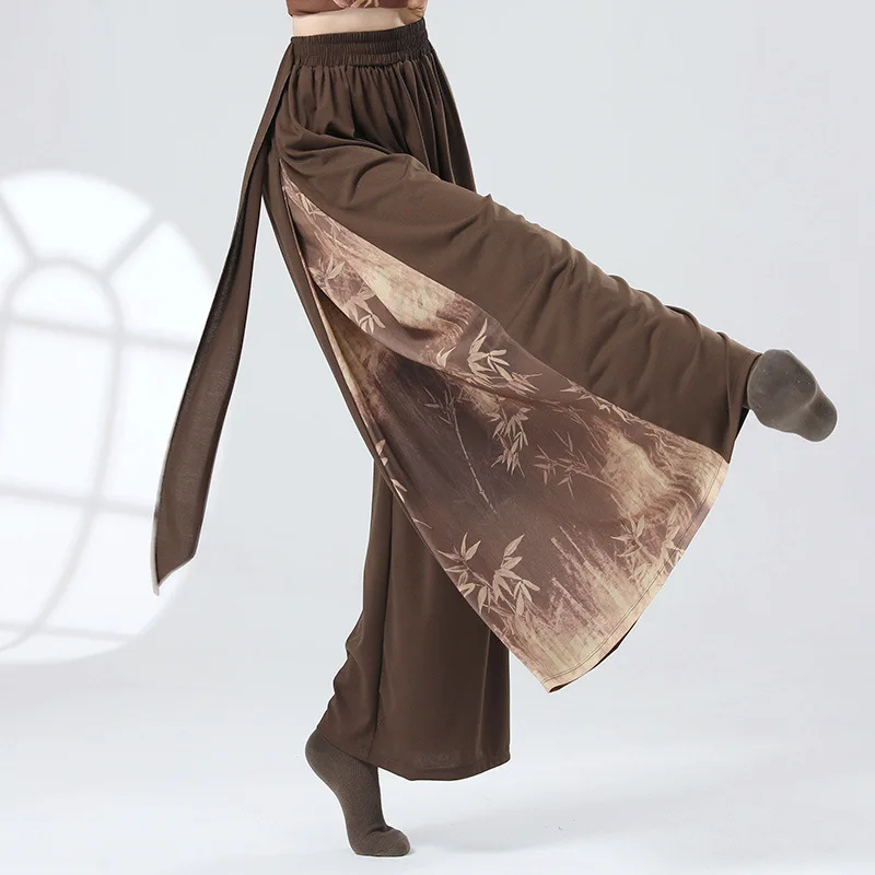 Pantaloni da ballo di strada da donna Pantaloni larghi casual da danza moderna Pantaloni da pratica di design con pittura a inchiostro in stile nazionale