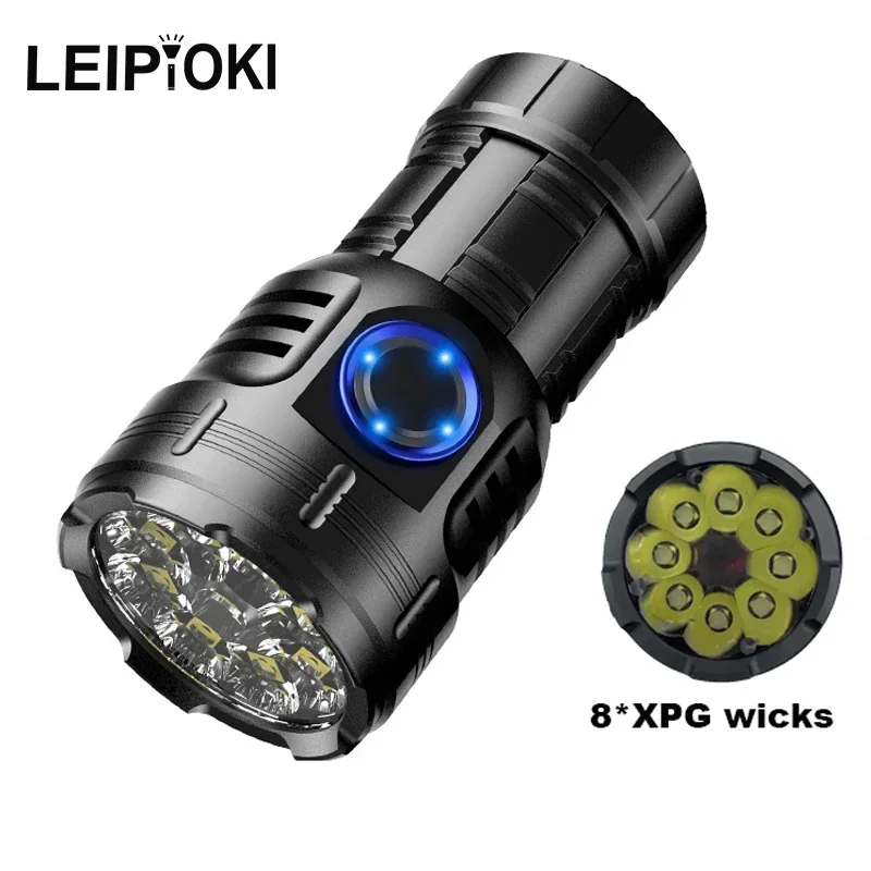 8000LM High Power LED Mini Flashlight USB Rechargeable with 8 * XPG Beads Tail Magnet Clip Torch Waterproof Portable Lighting