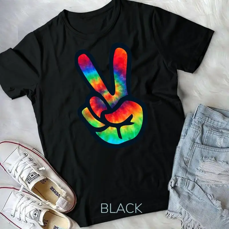 Paix signe main cravate colorant t-shirt Hippies noël unisexe t-shirt