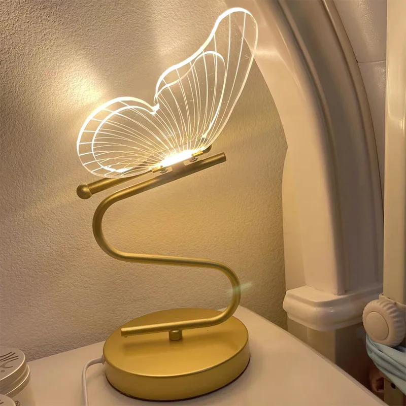 

Butterfly Shape Metal Desk Lamp Atmosphere Light Nordic Modern Bedroom Study Night Decoration