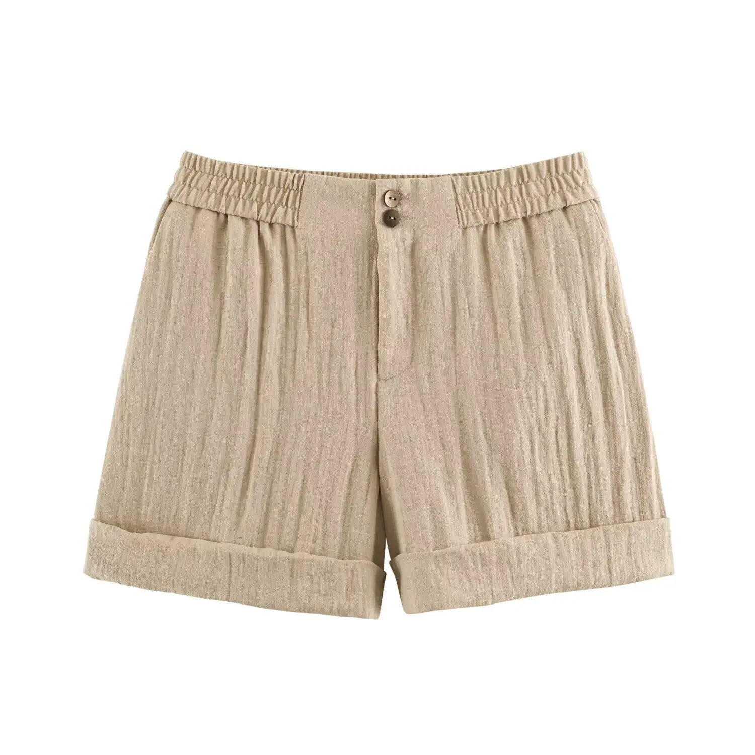JNLEAOG Summer New Fashion Cuffed Hem Casual Shorts Women's Wide Leg Pants Natural Waist Polyester Fiber Ladies Pants