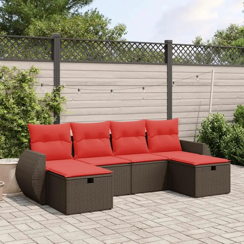 

6-компонентный диван для патио на открытом воздухе с подушками, коричневая мебель из ротанга, садовое сиденье для отдыха