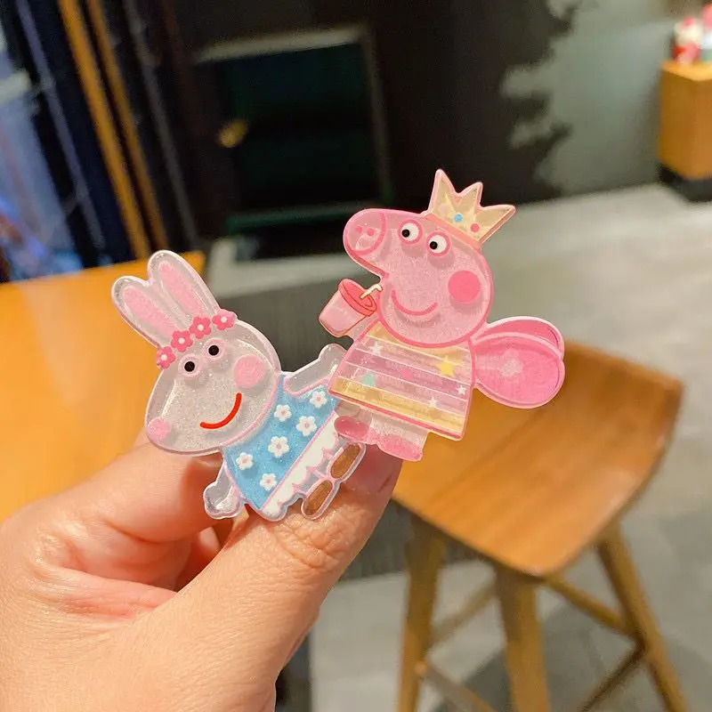 Horquilla de dibujos animados de Peppa Pig para niños, juguete de palo móvil, muñeca de juguete de lechón rosa, tocado de acrílico para niñas, lindo