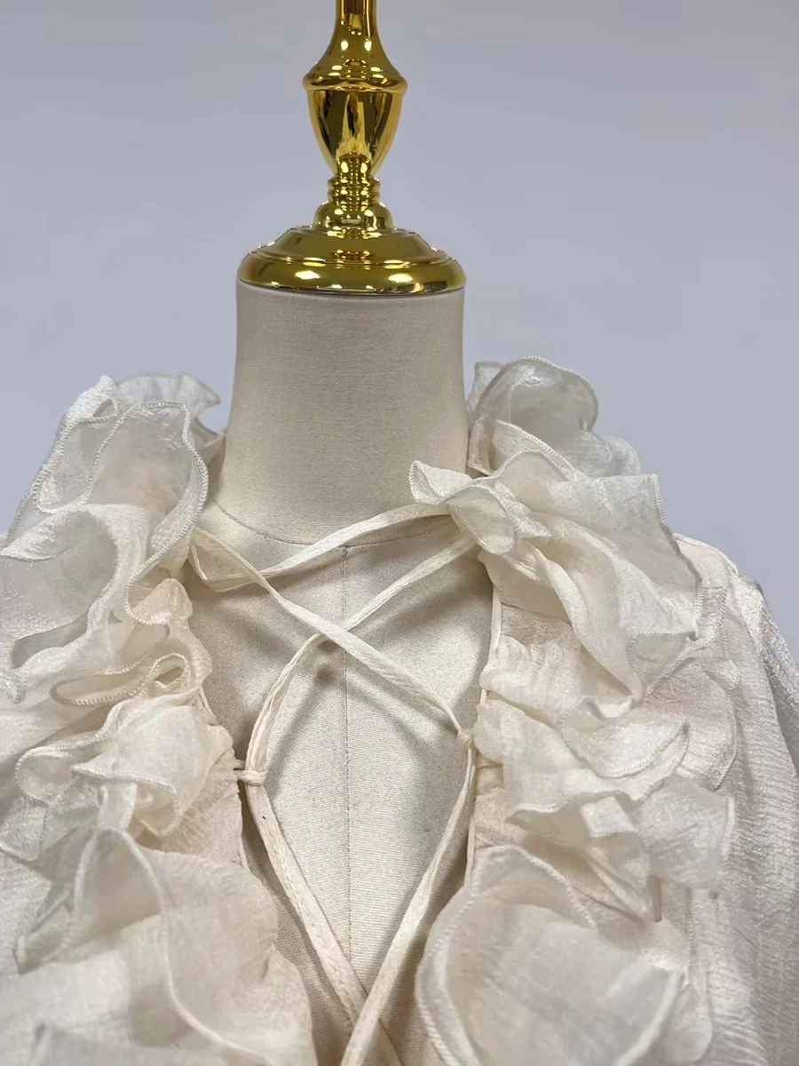 Vgh passarela moda emendado apliques vestido para mulheres com decote em v manga longa pathwork babados estilo doce vestidos em camadas feminino novo