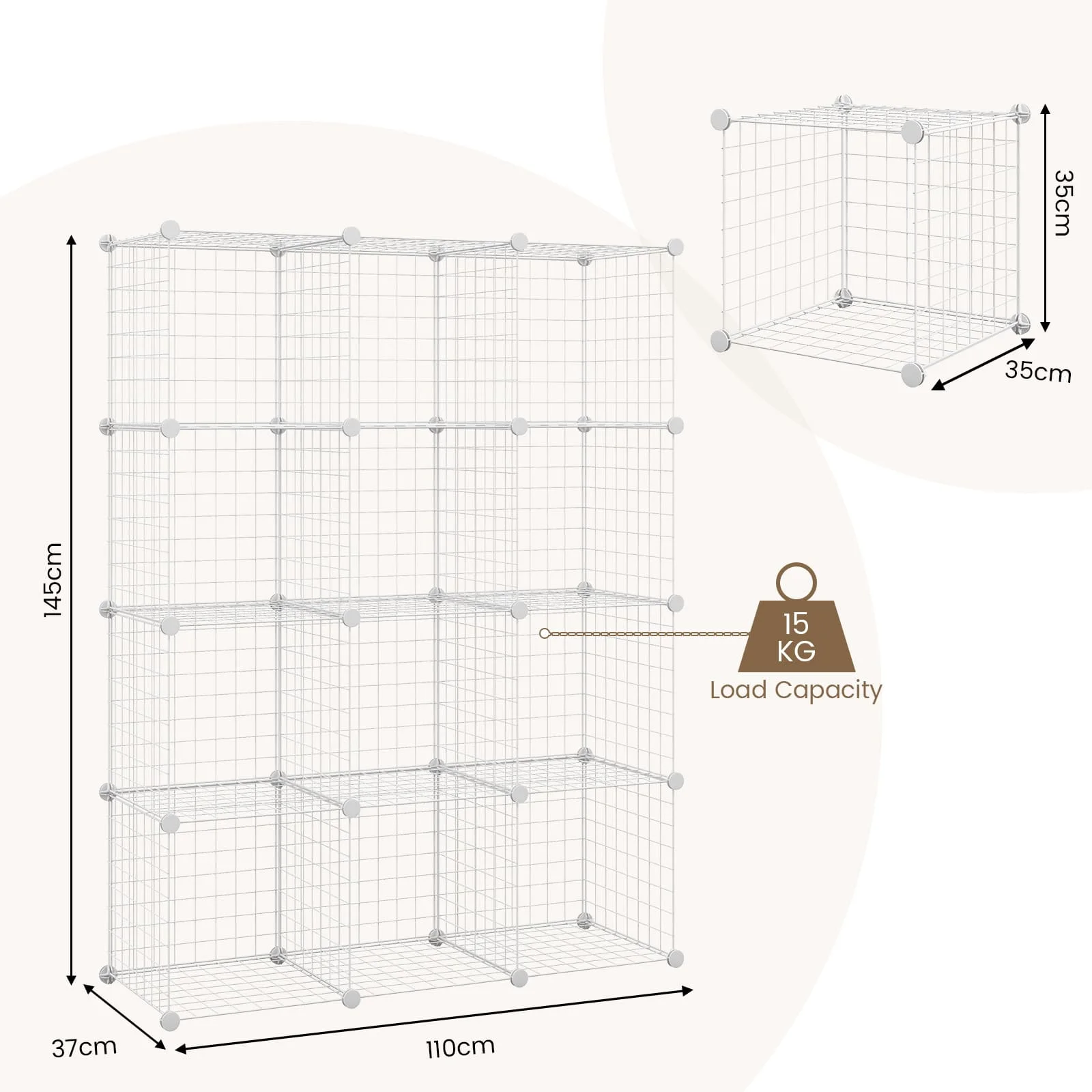 GOFLAME 12 Cube Storage Shelves Interlocking Frame Grid Wire DIY Wardrobe Closet Cabinet Rack