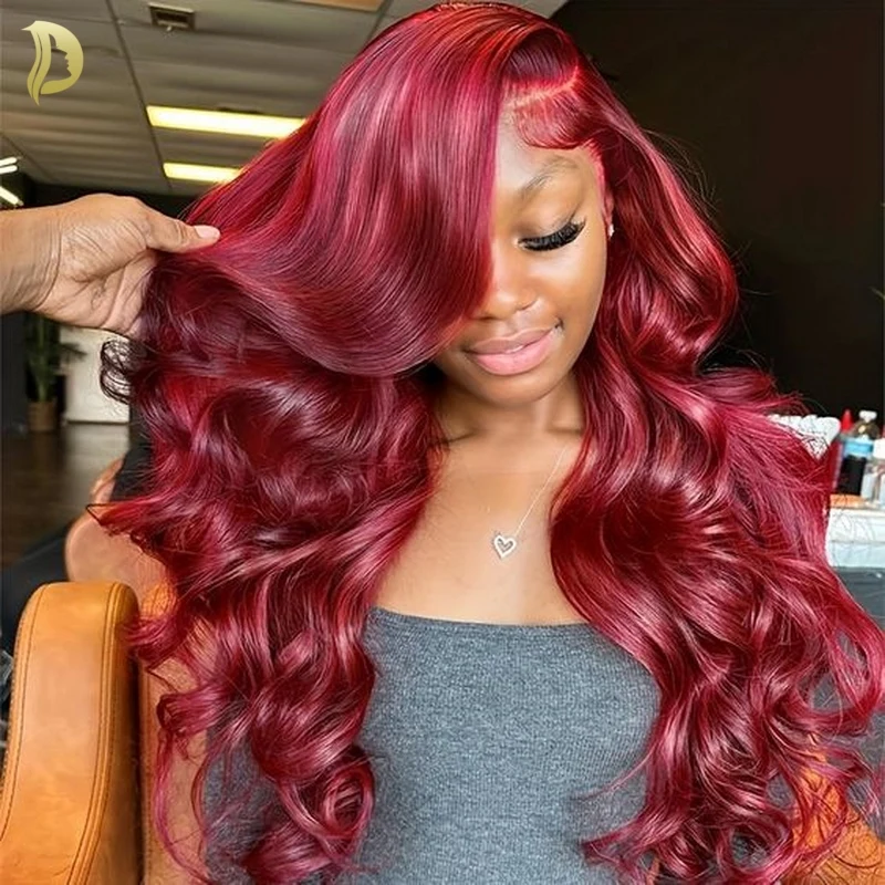 Body wave 99j burgundy 13x6 hd renda frontal rambut manusia wig hd renda wig 13x6 rambut manusia berwarna rambut manusia wig 13x4 renda