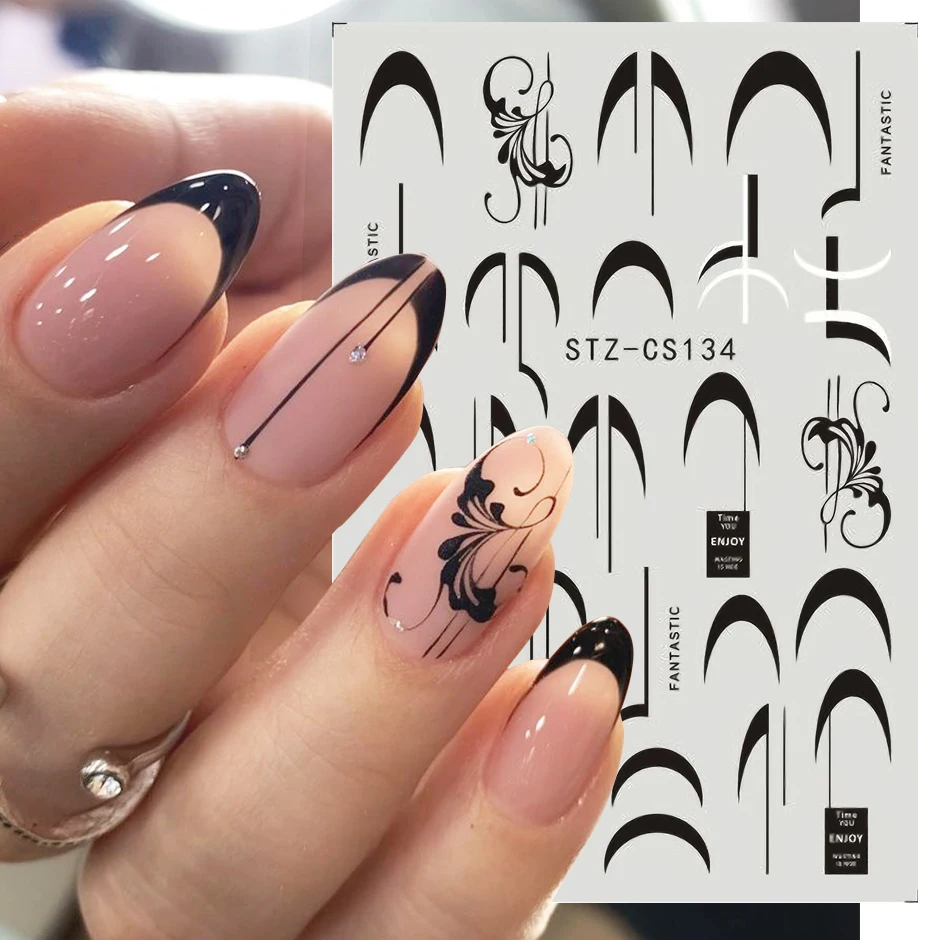 French Textured Lines Nail Art Stickers Simple Geometry Leaf Flower Adhesive Sliders Monogram Summer Manicure Decal LYSTZ130-137