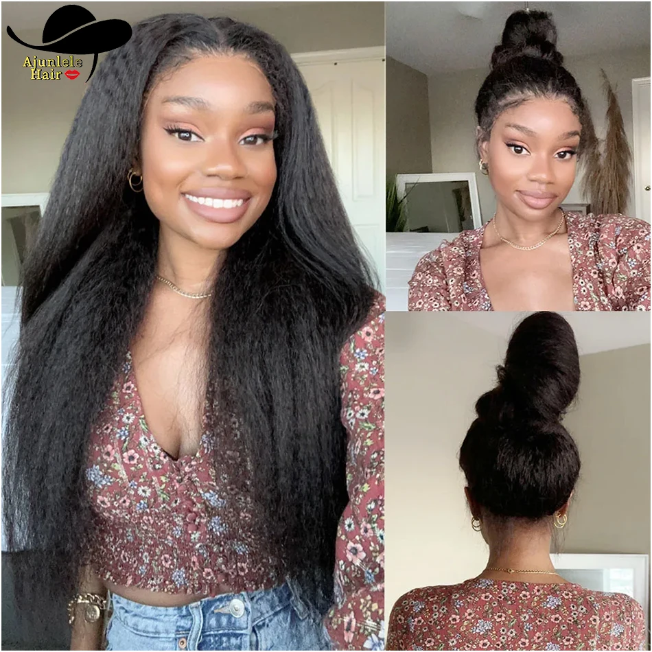 

Brazilian Hair Kinky Straight 360 HD Lace Front Human Hair Wigs Yaki Straight 360 Full Lace Frontal Wig Pre Plucked Black Women