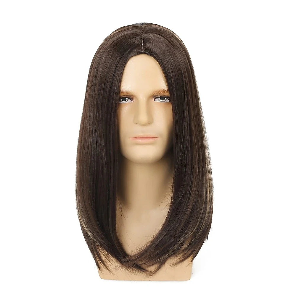 20 inches Long Brown Mens Wig Long Straight Wig for Men Middle Part Synthetic Heat Resistant Hair Wigs for Daily Party Costume