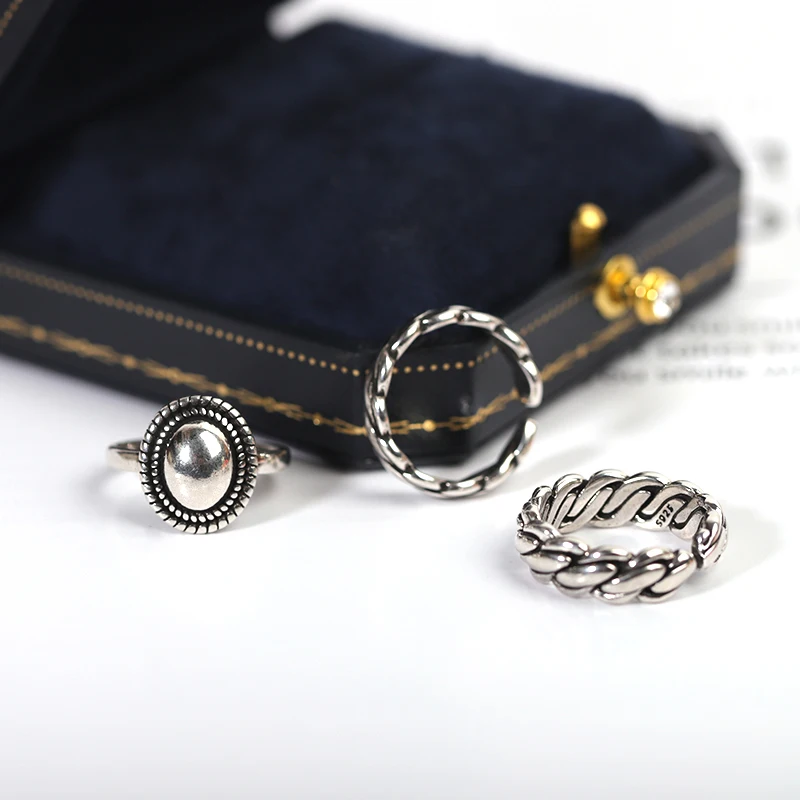 925 Sterling Silber Ringe Paare Accessoires ins Mode Vintage Twist Design runde Form geometrischen Thai Silber Schmuck