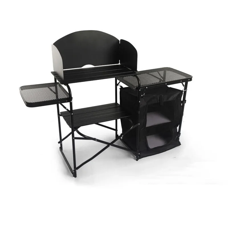 Outdoor Mobile Kitchen Combination Table with Wind Shield Camping Picnic Barbecue Cooking Station Detachable