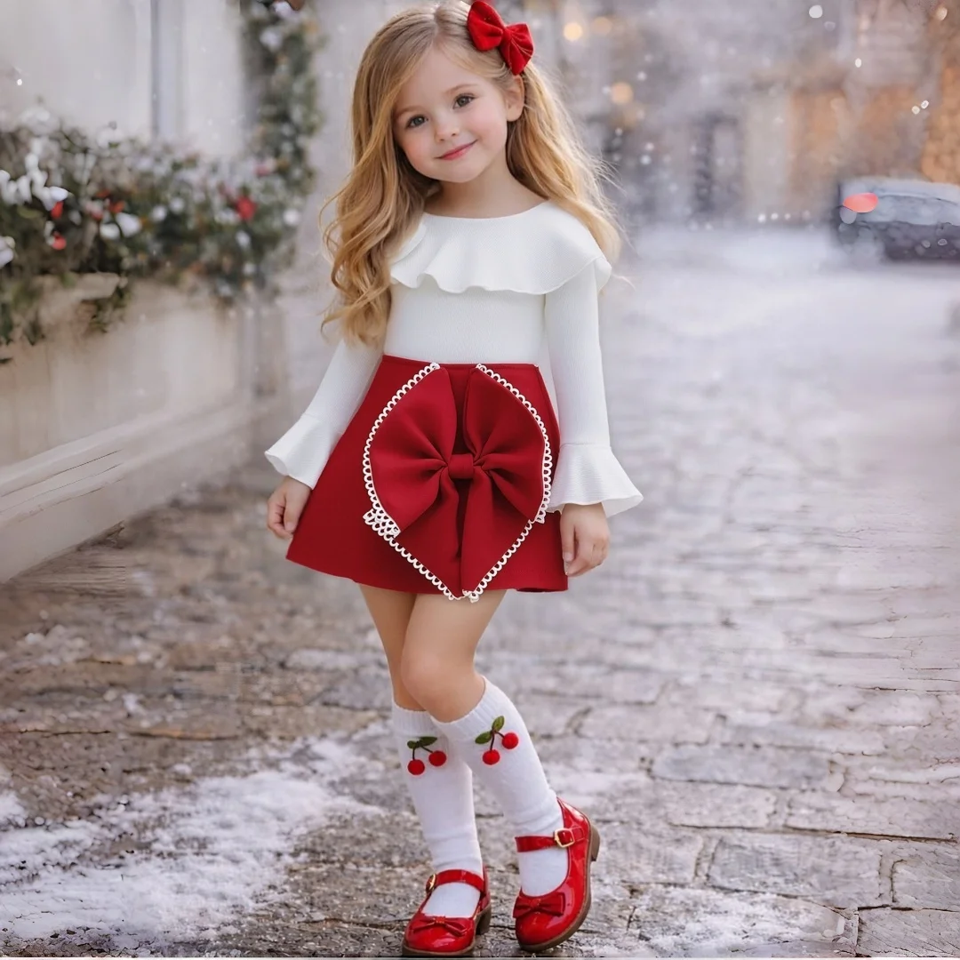 Girls Autumn and Winter Outfits Round Neck Long Sleeve Top + Half Skirt Set For Youngsters Kids Girl Clothes Set