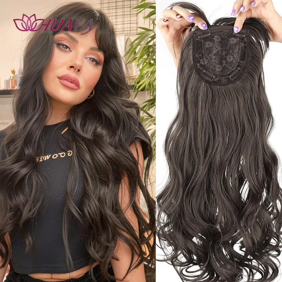 

Long Wavy Topper Hair For Women 24Inch Synthetic Topper Clip Hair Extensions Daily Cover Gray Hair Increase Hair Volume