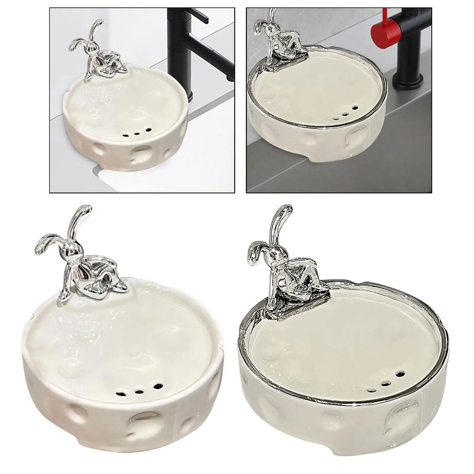 Soap Dish with Drain Rabbit Decoration Easy Clean Keep Soap Dry Soap Holder Soap Box for Bath Tub Shower Bathroom Sponges