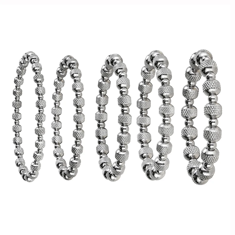 Waterproof Metal Jewelry Unisex Quality Stainless Steel Fade Resistant Geometric Mesh Textured Beads Sparkling Elastic Bracelets