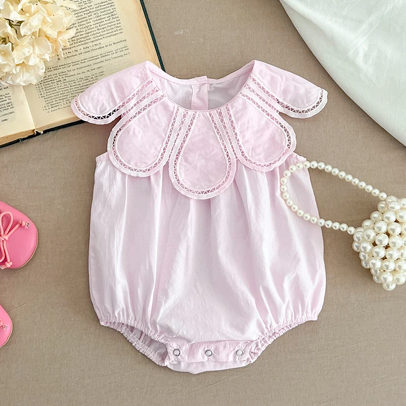 2024 New Summer Infant Baby Girl Bodysuits Sleeveless Cotton Splicing Newborn Baby Girl Jumpsuit 0-24M Baby Girls Clothes