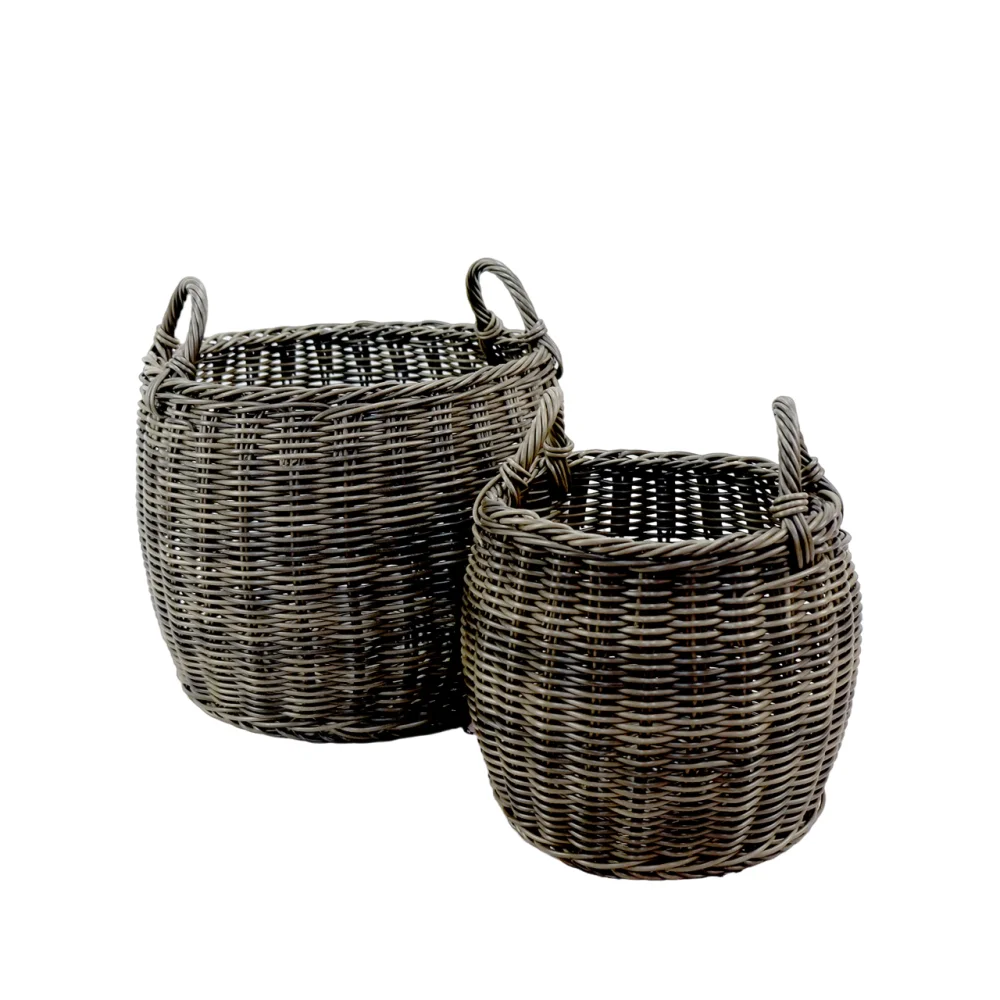 

2-Pack Stackable Hand Woven Wicker Storage and Laundry Basket with Handles