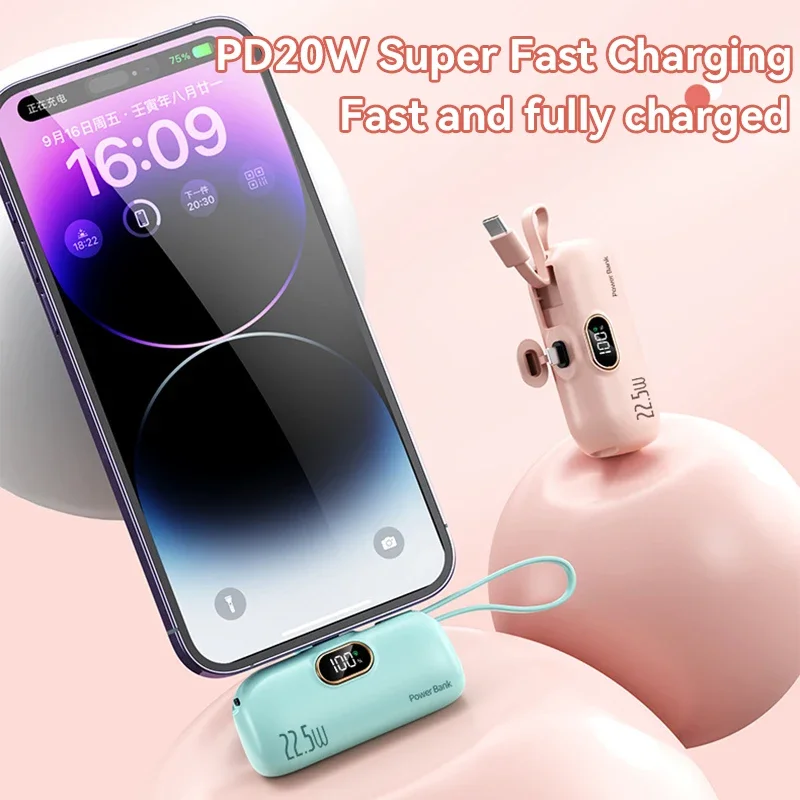 Xiaomi Mini 500000mAh كبسولة قوة البنك 2 في 1 المحمولة شحن سريع بطارية خارجية PowerBank آيفون سامسونج 2025 جديد