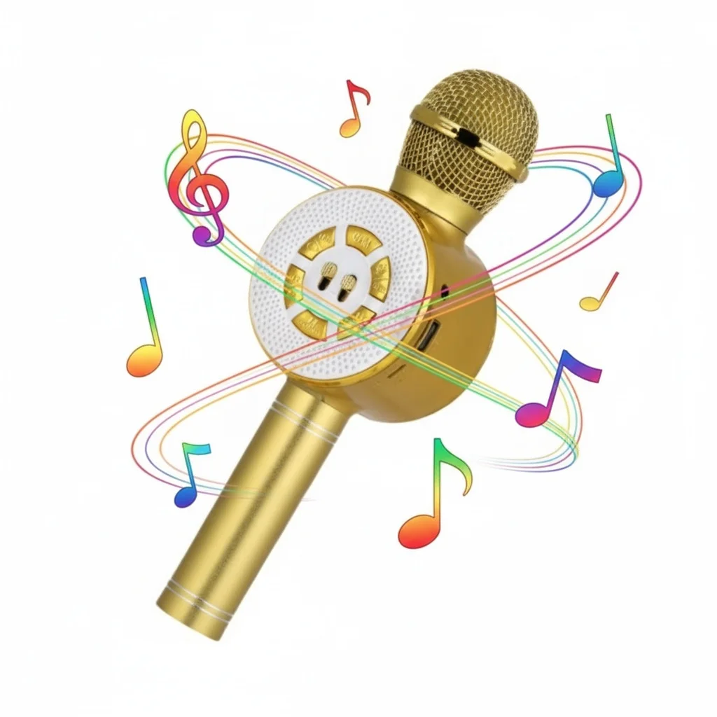 

2-in-1 Portable KTV Mic Speaker, Bluetooth5.3, 4 Voice Changers, Echo/Recording, LED Lights Wireless Karaoke Microphone for Gift