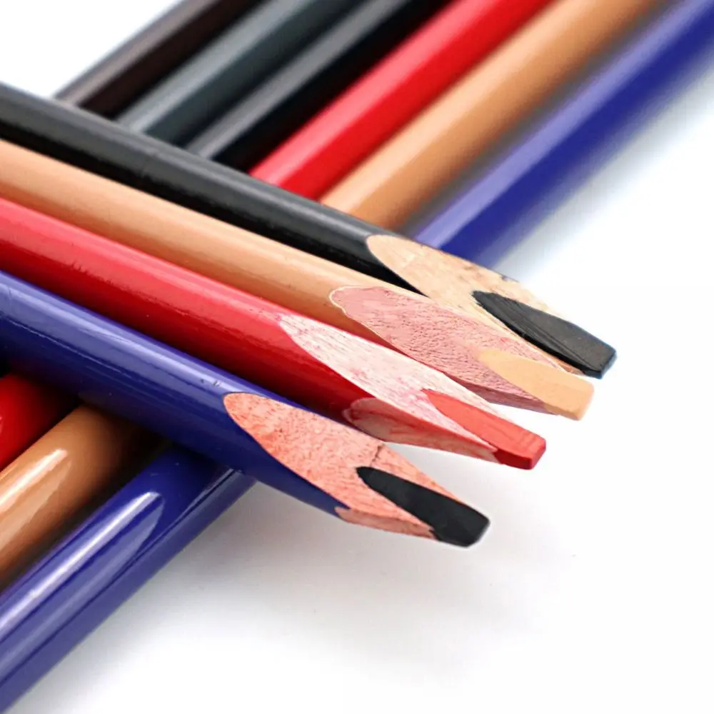 6 kleuren Houten Wenkbrauwpotlood Zwart Bruin Rood Blauw Eye Brow Tint Lip Liner Waterdichte Microblading Marker Pen voor Beginners