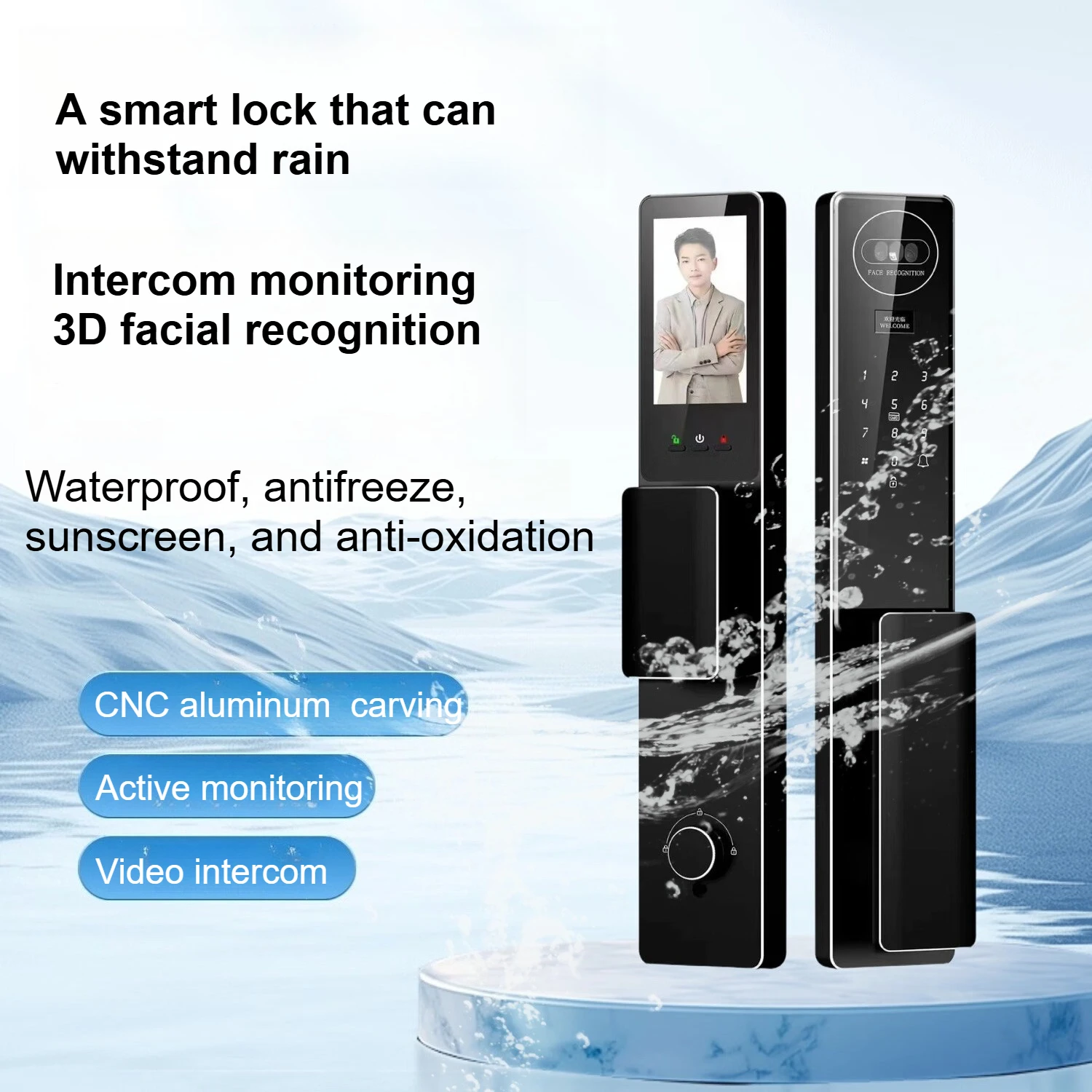 Waterproof Moisture Proof CNC Smart Lock 3D Face Recognition Fingerprint Video Intercom Monitoring Keyless Entry Door Lock