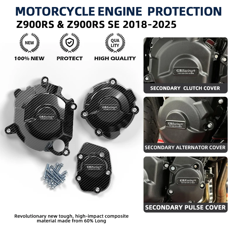 

Защита двигателя GBRacing для мотоцикла, комплект из 2-х накладок на кожухи KAWASAKI Z900RS(SE) 2018-2026: новая крышка сцепления и вторичный кожух двигателя