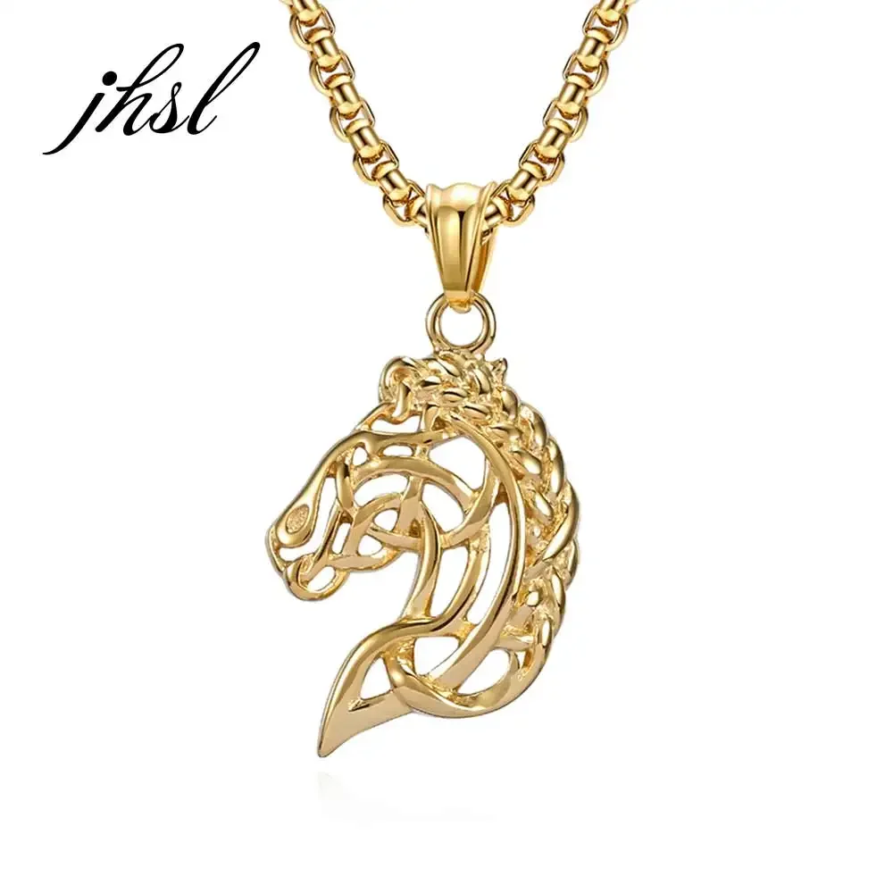 

JHSL Brand Men Horse Necklace Pendants Stainless Steel Chain Fashion Jewelry Dropship Wholesale