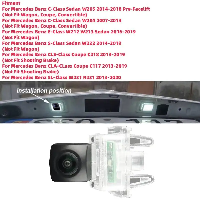 Car Rear View Backup Camera, Licence Plate Light Replacement for Mercedes-Benz C-Klasse W205 AMG C43 C63S C160 C180 C200D
