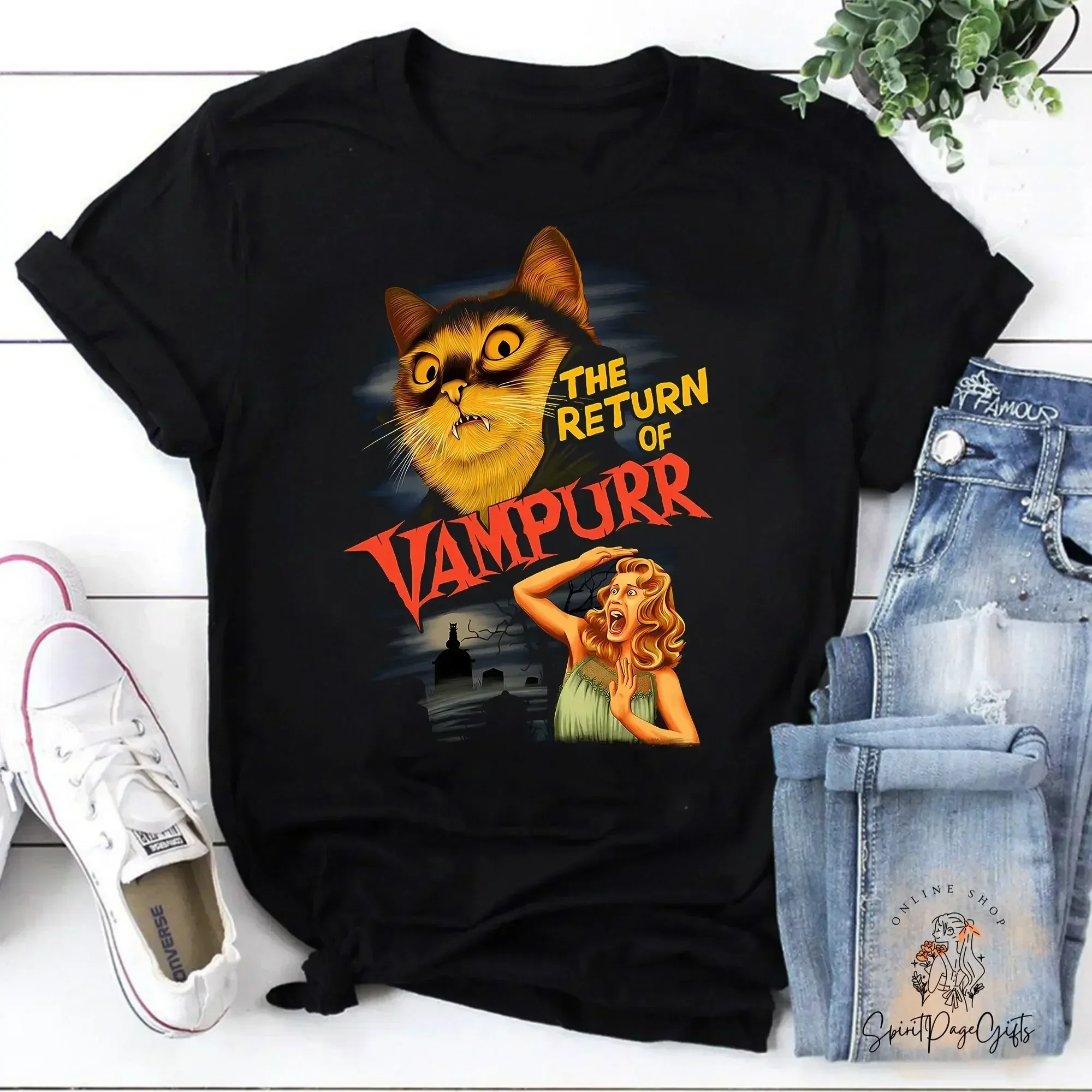 The Return Of Vampurr Vintage T Shirt Halloween Horror Movie Vampire CaT Lovers Funny
