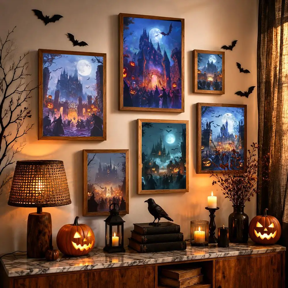 Halloween Castle Spells Rise of the Zombies Poster Dark Aesthetic Poster Gothic Vintage Wall Art Home Decor Gift Vintage Artwork