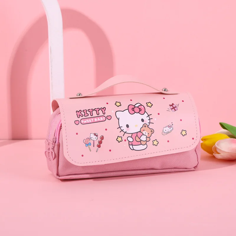 Sanrio Hello Kitty Pencil Case Anime Cute Kawaii Student Stationery Storage Bag Large Capacity Portable Handheld Kuromi Pen Bag