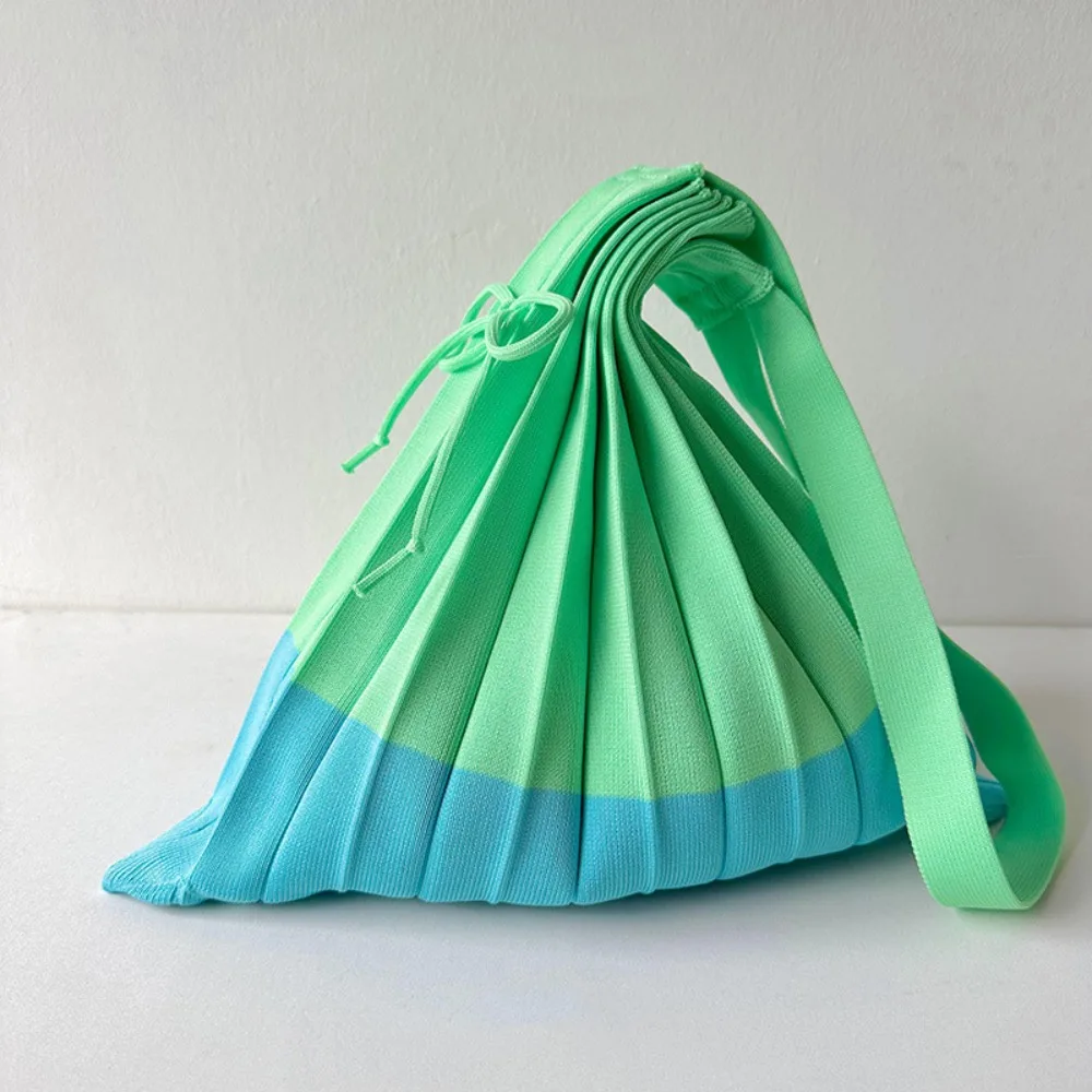 Handbag Knit Folding Shopping Bag Large Capacity Eco-Friendly Foldable Eco Bag Shoulder Pouch Contrast Color Pleated Bag Outdoor