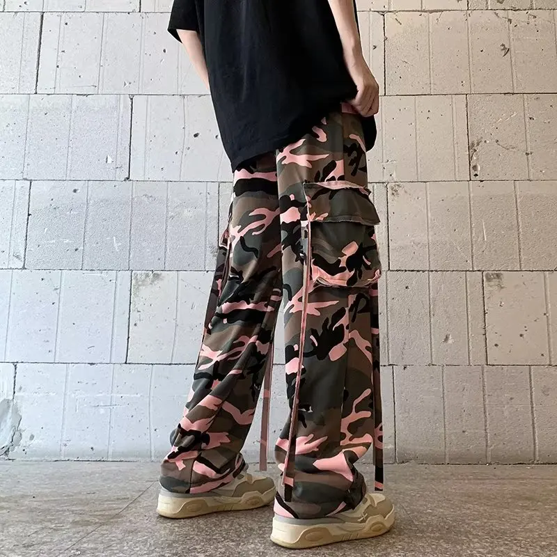 Cargo Pants Men American Style Amouflage Wide Leg All-match Chic Minimalist Full Length High Street Autumn Casual College New