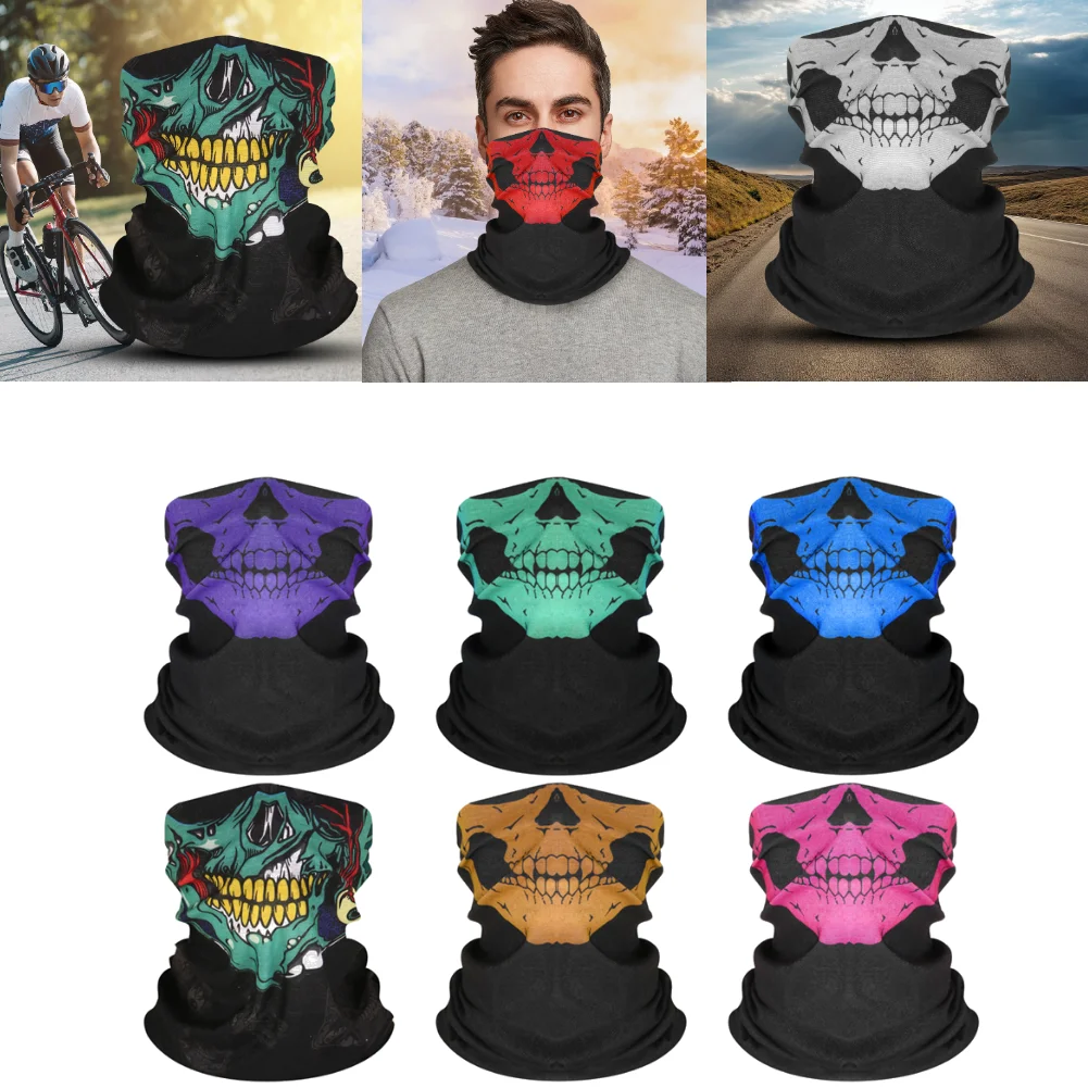 Scary Cycling Face Mask Halloween Ghost Face Mask Warm Skull Cycling Face Mask Riding Hiking Scarf Breathable Skull Neck Gaiter