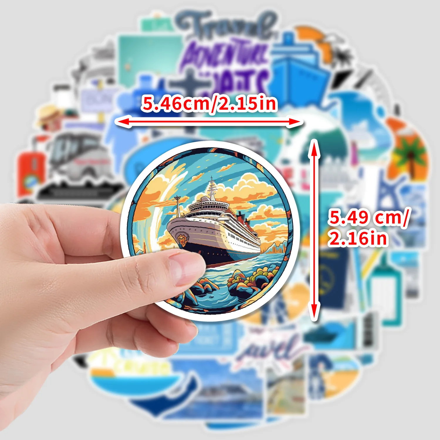 สติกเกอร์การ์ตูนลายการเดินทางท่องเที่ยว 50 ชิ้น กันน้ำ สำหรับตกแต่งหมวกกันน็อค สมุดภาพ กล่องเครื่องเขียน