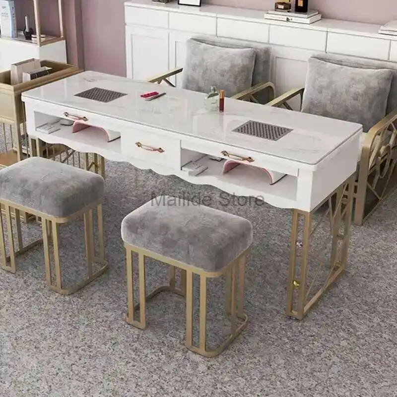 Nordic Tables Commercial Wrought For Iron Nail Furniture Nail Station Light Luxury Upscale Multifunction Marble Manicure Tables