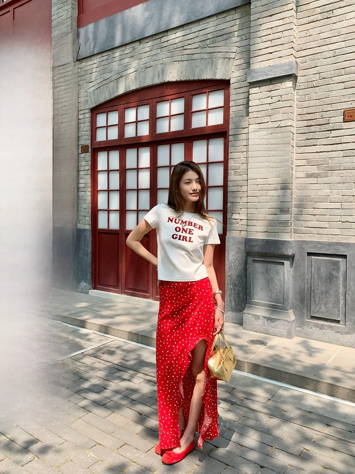

Red Floral Lace Hem Midi Skirt Women's A-Line Skirt High Waist Polyester Fiber B-Class Safety Regular Thickness Summer Season