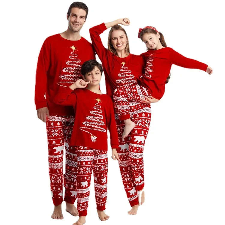 Christmas Family Matching Pajamas Set Firework Print Mom Dad Kids Home Clothes Warm Soft Sleepwear Baby&Dog Romper Xmas Look