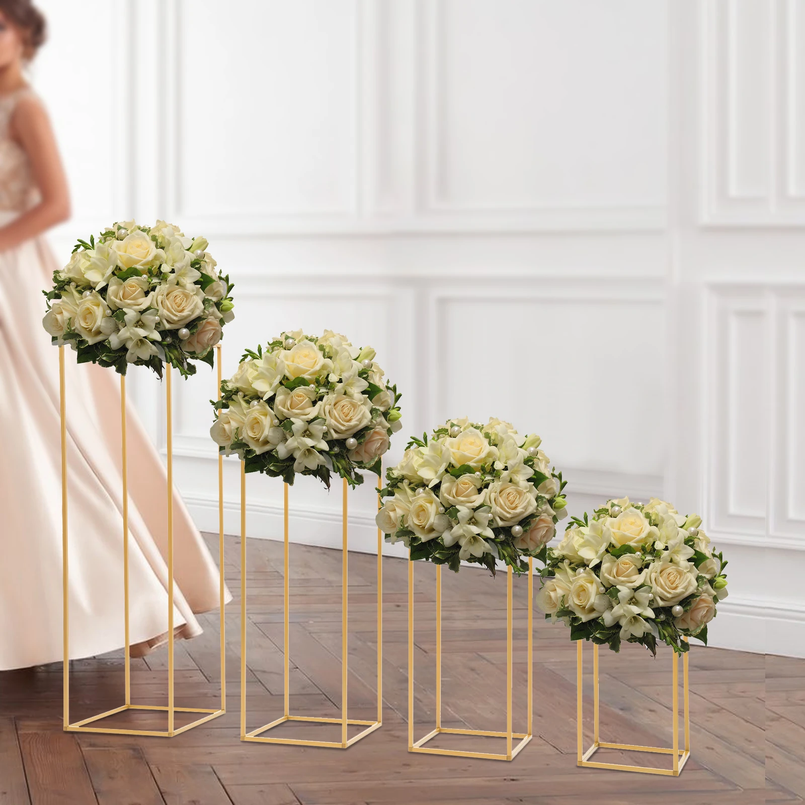 

Gold Metal Flower Stand Rectangular Rack For Wedding Table Centerpieces Decor
