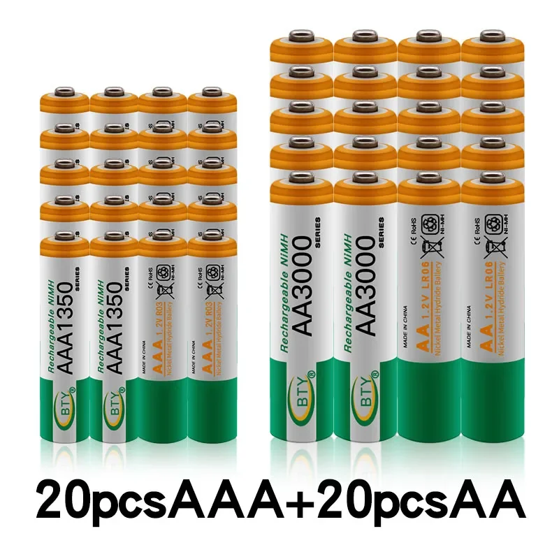 100% New 1.2V AA 3000mAh NI-MH Rechargeable Batteries+AAA battery 1350 mAh Rechageable battery NI-MH 1.2 V AAA battery