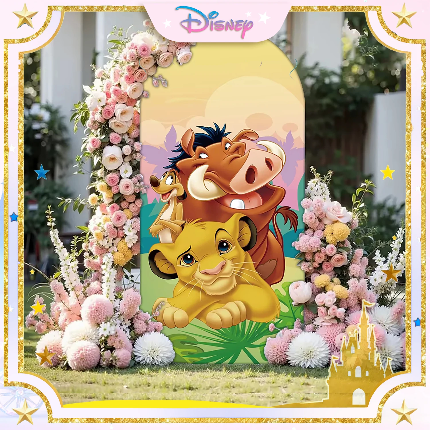 

Disney Lion King Simba Arch Backdrop Cover Kids Birthday Party Decor Baby Shower Elastic Fabric Arch Background