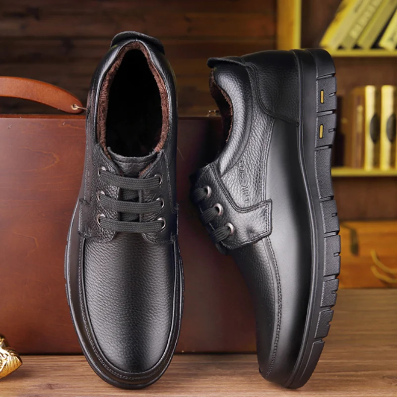 

Men Genuine Leather Casual Shoes Soft Sole Lace-up Luxury Brand Middle-aged Old Man Dad Lightweight Loafers Shoes