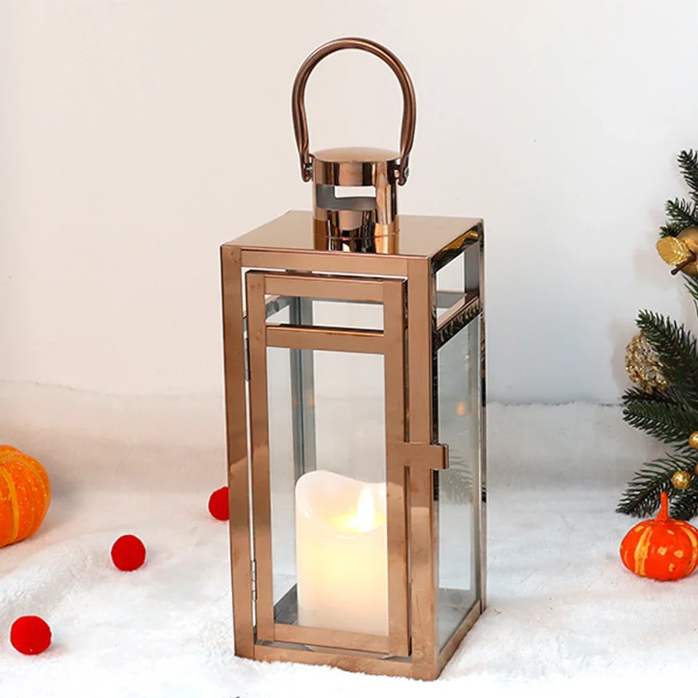 Stainless Steel Candle Holder Lanterns Rose Gold Hanging Lantern Candlestick Light  Indoor Outdoor Weddings Party  Decor